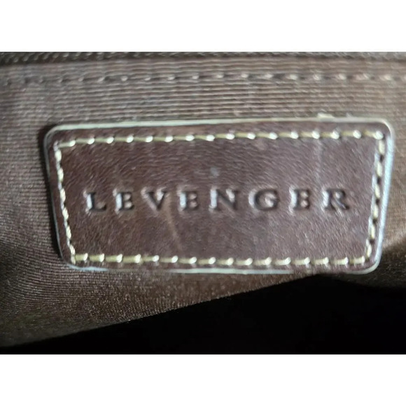 LEVENGER BRIEFCASE SHOULDER WORK TOTE BAG 3 COMPARTMENTS Creme/Tan LEATHER - Picture 13 of 14